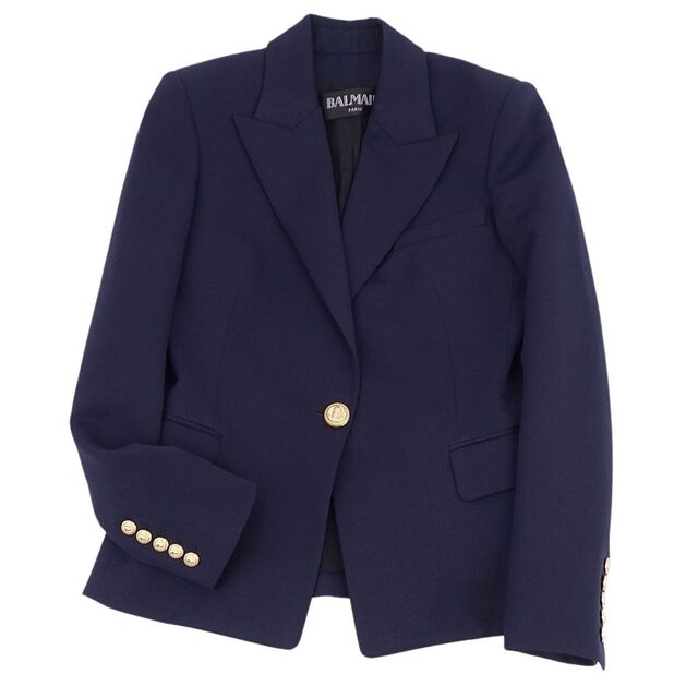 美品 バルマン BALMAIN ジャケット テーラード ウール ギャバジン 金ボタン レディース アウター 40(M相当) ネイビー | フリマアプリ ラクマ