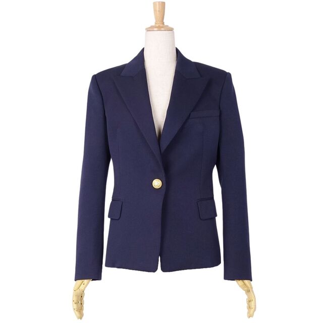 美品 バルマン BALMAIN ジャケット テーラード ウール ギャバジン 金ボタン レディース アウター 40(M相当) ネイビー