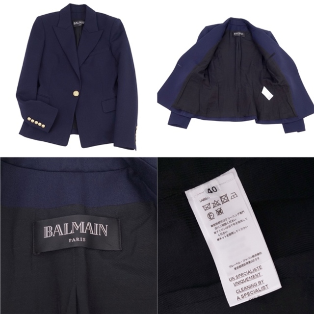 美品 バルマン BALMAIN ジャケット テーラード ウール ギャバジン 金ボタン レディース アウター 40(M相当) ネイビー