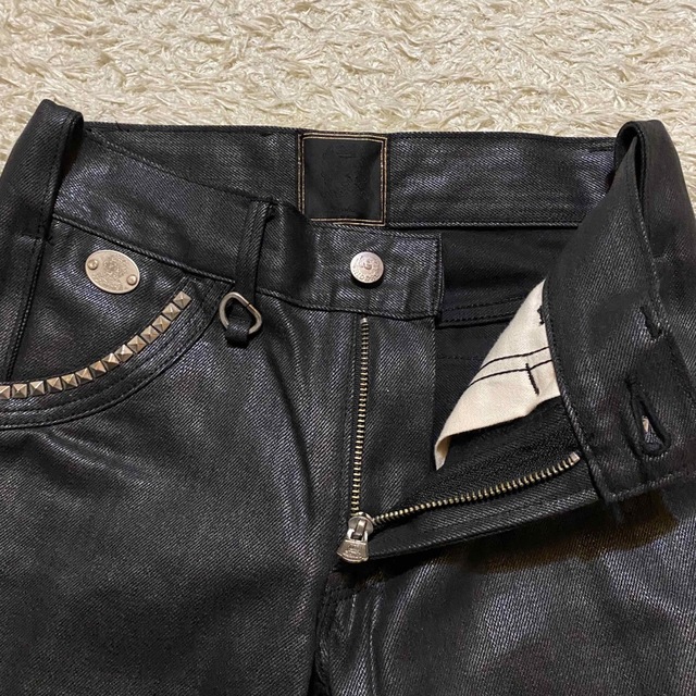 ★Lee ライダース コーティング ブラックデニム スタッズ ワニ革 サイズS