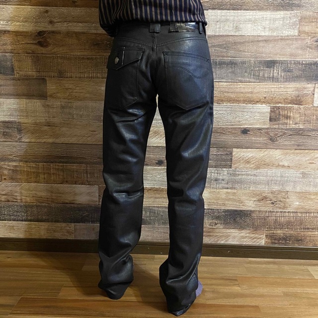 ★Lee ライダース コーティング ブラックデニム スタッズ ワニ革 サイズS