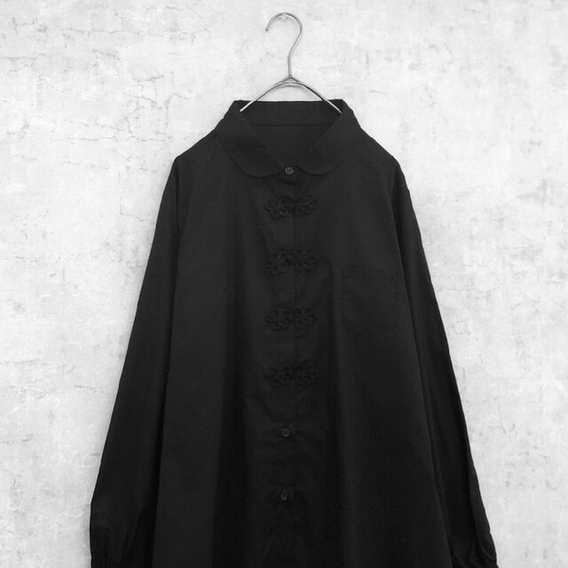 一点もの 特価★  チャイナ シャツ ブラウス ブラック 黒 長袖 9