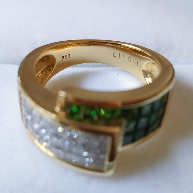 ダイヤモンド×グリーンガーネット ミステリーセッティング リング K18YG レディースのアクセサリー(リング(指輪))の商品写真
