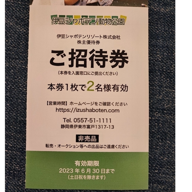 伊豆シャボテン動物公園 株主優待 平日2名様×1枚 チケットの施設利用券(遊園地/テーマパーク)の商品写真