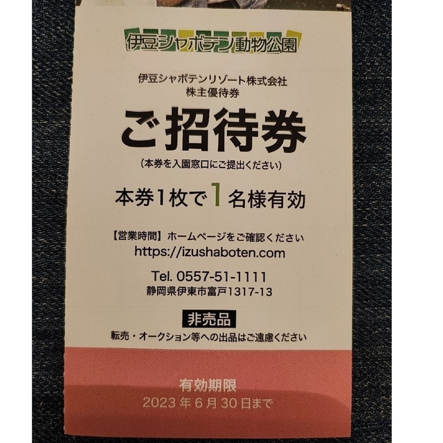 伊豆シャボテン動物公園 株主優待 全日1名様×2枚 チケットの施設利用券(動物園)の商品写真