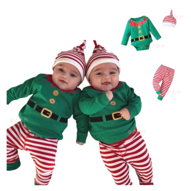 エルフ ロンパース 帽子 レギンス ボーダー クリスマス 定番 人気 可愛い キッズ/ベビー/マタニティのキッズ服男の子用(90cm~)(その他)の商品写真