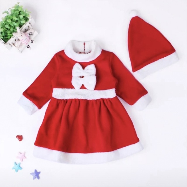 100 クリスマス　パーティー 女の子　サンタクロース　サンタ衣装　コスチューム キッズ/ベビー/マタニティのキッズ服女の子用(90cm~)(ワンピース)の商品写真