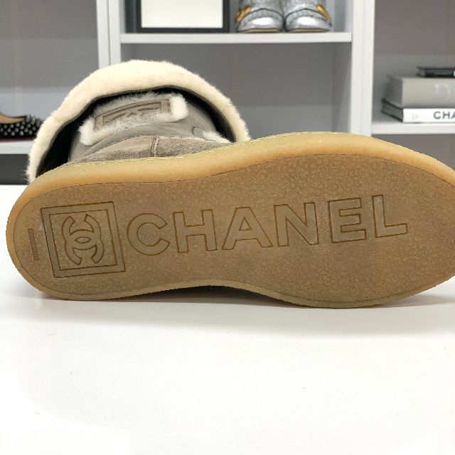 美品 シャネル 19A ココマーク スエードレザーロングブーツ レディース 黒 35.5 ラインストーンロゴ CHANEL