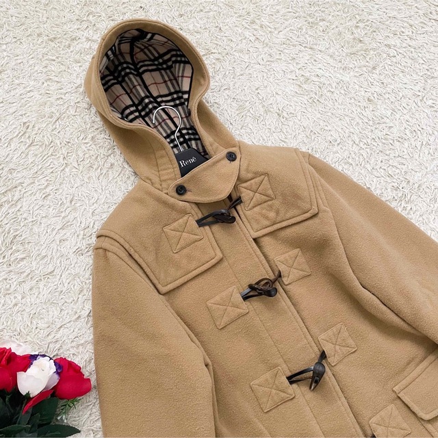 新しいブランドジャケット/アウター美品 バーバリーロンドン ダッフルコート ノバチェック キャメル M相当 フード