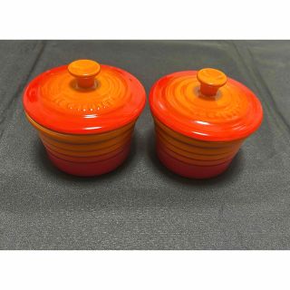 ルクルーゼ(LE CREUSET)のル・クルーゼ ラムカン オレンジ 2個セット 蓋付き(食器)