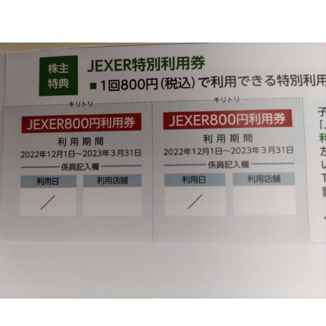 JR(ジェイアール)のJR東日本株主優待  フィットネスクラブ JEXER ジェクサー 特別利用券 チケットの施設利用券(フィットネスクラブ)の商品写真