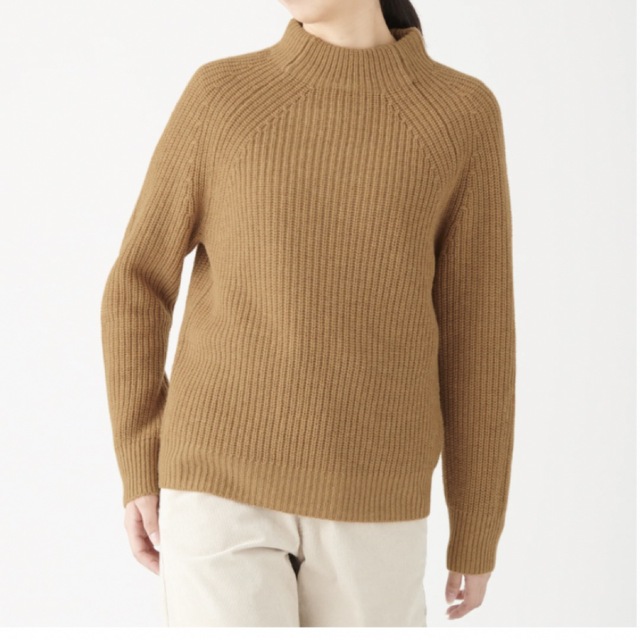 【MUJI 無印良品】XL ヤク入 畦編み モックネックセーター シンプル 美品