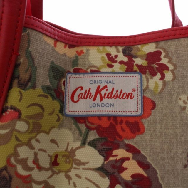 Cath Kidston(キャスキッドソン)のキャスキッドソン レザートリムラージトートバッグ ベージュ 赤 レディースのバッグ(トートバッグ)の商品写真