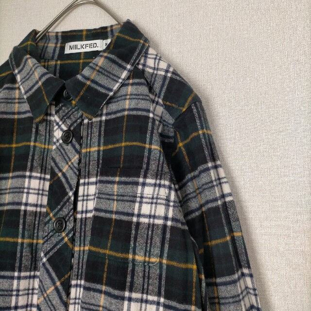 MILKFED. バックロゴ刺繍 ネルチェックシャツ ワンピース