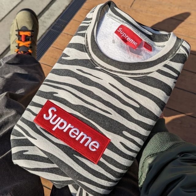 最安値!supreme box logo crewneck zebra M