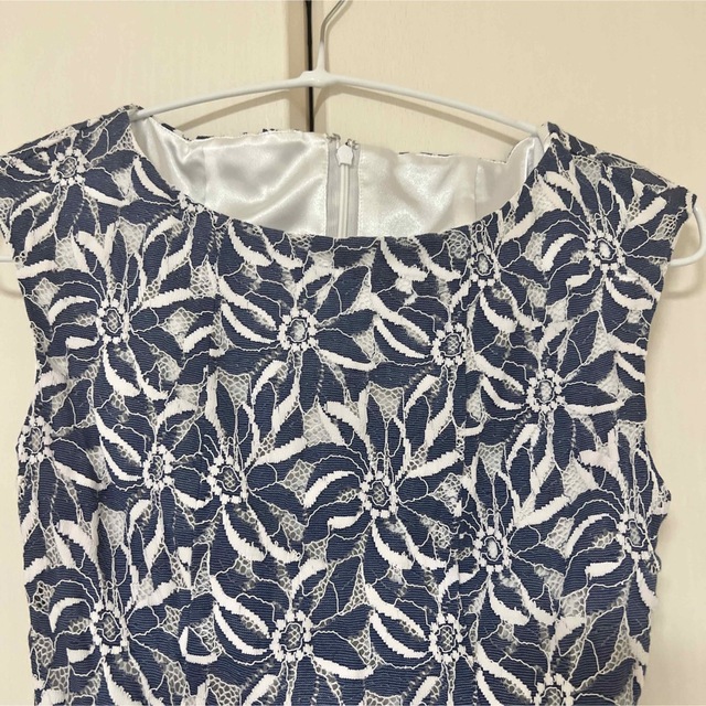 アナイ ブルー花柄刺繍ワンピース レース S M ホワイト フラワー 膝丈