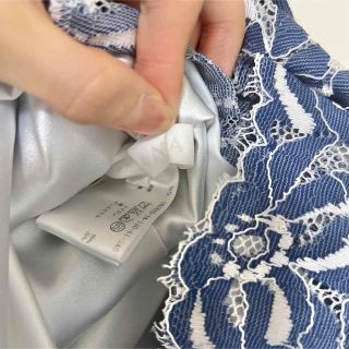 アナイ ブルー花柄刺繍ワンピース レース S M ホワイト フラワー 膝丈