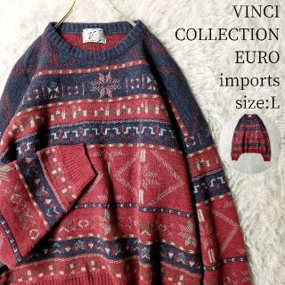 一点物EURO輸入★VINCI ノルディック柄ニット バイカラー イタリア製 L(ニット/セーター)