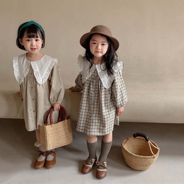 ビッグカラーワンピース　100cm キッズ/ベビー/マタニティのキッズ服女の子用(90cm~)(ワンピース)の商品写真