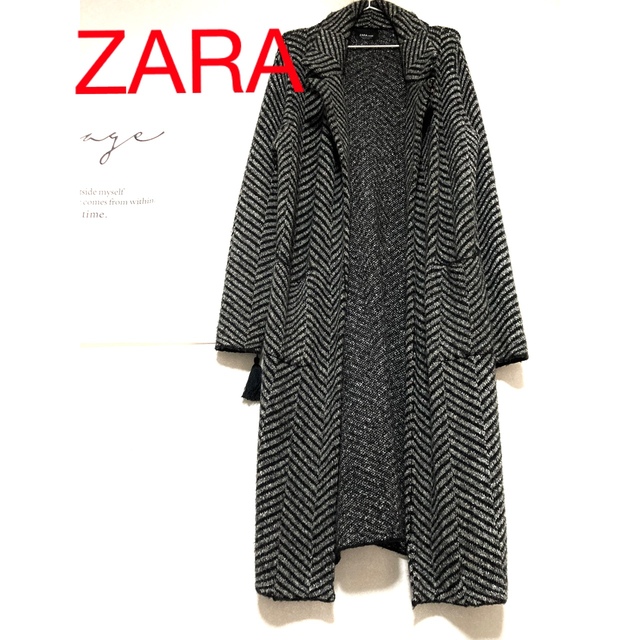 ZARA(ザラ)のZARA ザラ　コーディガン　ニット　コート　オーバーサイズ　柄　模様　モード レディースのジャケット/アウター(ロングコート)の商品写真