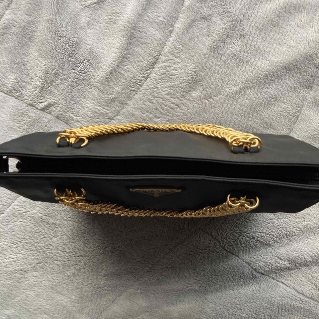美品 希少 ヴィンテージPRADA ゴールドチェーン ナイロンハンドバッグ-