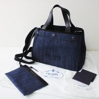 プラダ(PRADA)の2019年購入 PRADA プラダ Denim City Calf デニム シティ カーフ ロゴ 2WAY ハンドバッグ/ブルー ショルダー【2400013109413】(ハンドバッグ)