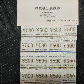 クリエイトレストランツ　株主優待　8000円分(レストラン/食事券)