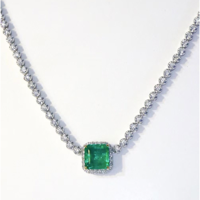 在庫あり】 天然 エメラルド ダイヤ ネックレス2.42ct k18 f