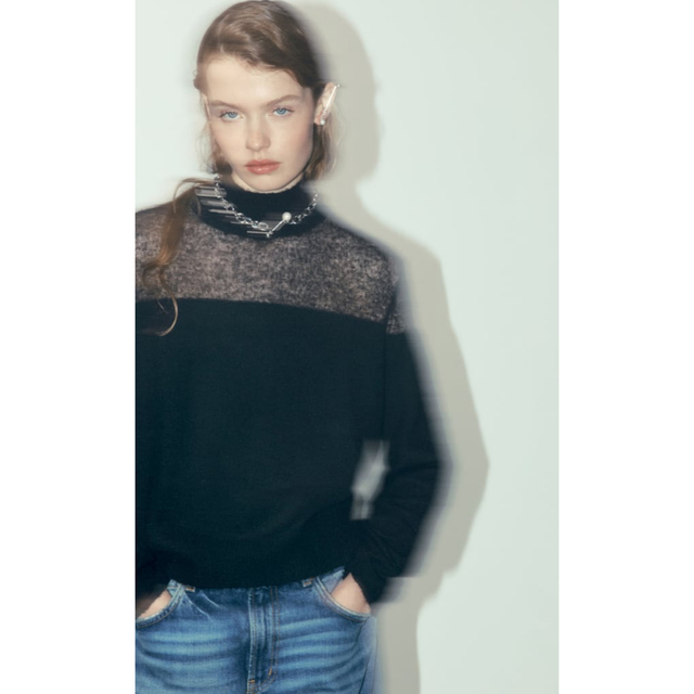 ZARA コントラストセミシースルーニット 今季