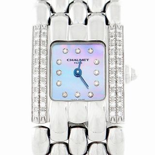 ショーメ(CHAUMET)の電池交換済 CHAUMET ショーメ ケイシス 純正ダイヤ 2重ダイヤベゼル 12Pダイヤ 青 ブルーシェル SS ステンレス レディース クォーツ【6ヶ月保証】【腕時計】【中古】(腕時計)