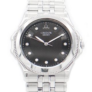 セイコー(SEIKO)の電池交換済 SEIKO セイコー CREDOR クレドール 8J81-6B10 K18WGベゼル 純正ダイヤモンド 11Pダイヤ 黒 ブラック SS ステンレス ホワイトゴールド ボーイズ メンズ クォーツ【6ヶ月保証】【腕時計】【中古】(腕時計(アナログ))