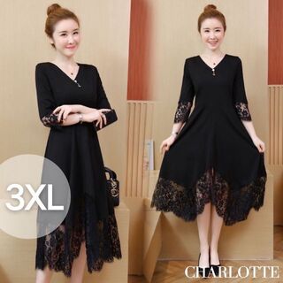 韓国ドレス　SALE  ワンピース　スリム　大きめサイズ　黒　キャバ  3XL(ロングワンピース/マキシワンピース)
