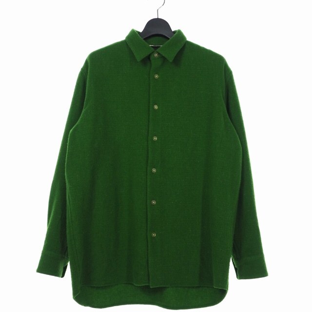 オーラリー 22AW ウール カシミヤ ツイードシャツ 長袖 4 緑