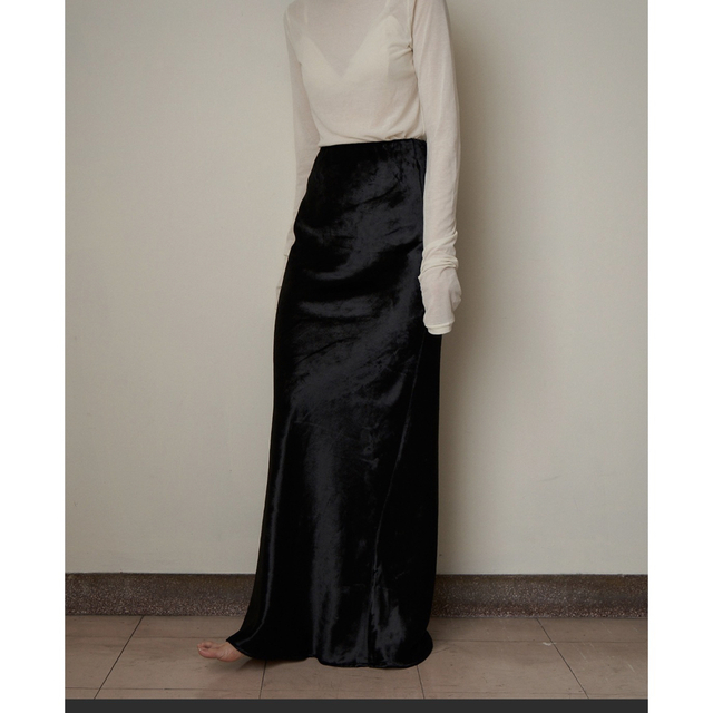 enof velvet long skirt black size L