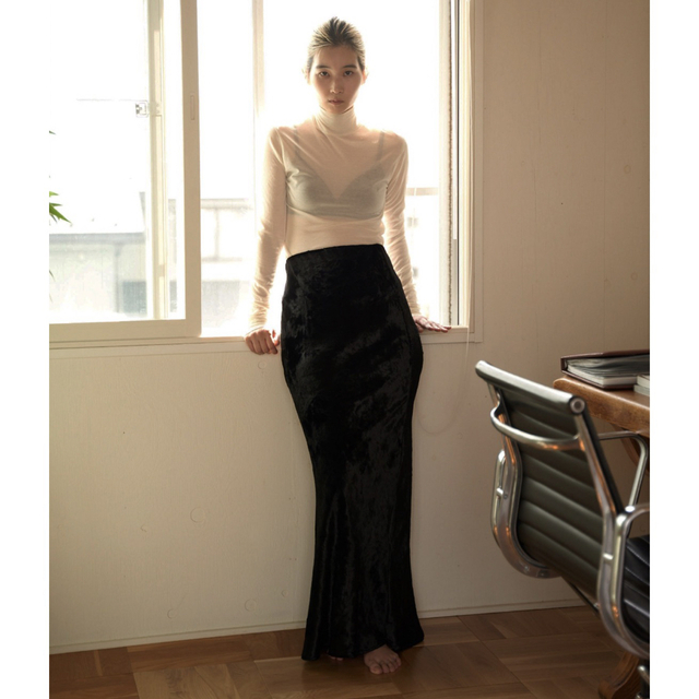 enof velvet long skirt black size L