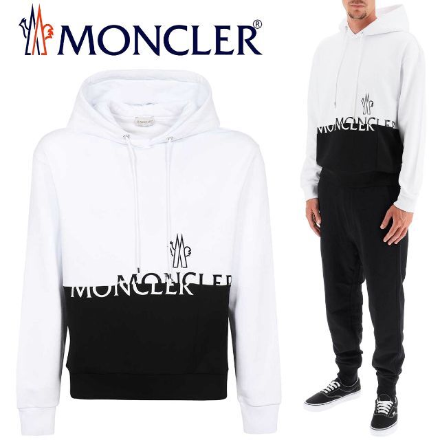 MONCLER - 52 MONCLER ホワイト ロゴ パーカー スウェット size M