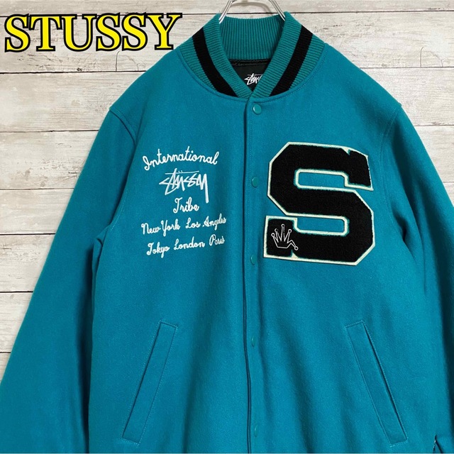 STUSSY　ビッグロゴ　スウェットトレーナー　緑　S　希少