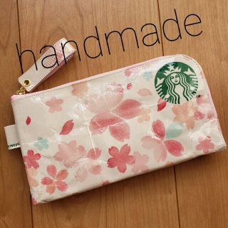 スターバックスコーヒー(Starbucks Coffee)のハンドメイド紙袋リメイクポーチスターバックスL字ファスナー横長お札ポーチスタバ(ポーチ)