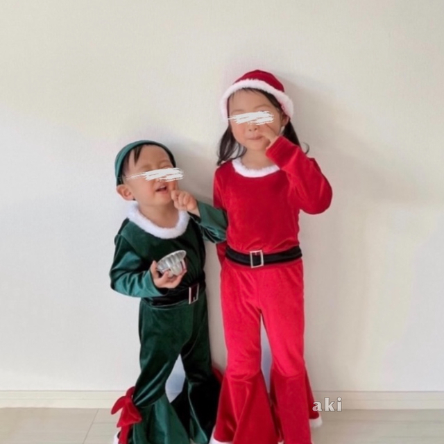 子ども服 110 緑 エルフ クリスマス フレア セットアップ コスチューム