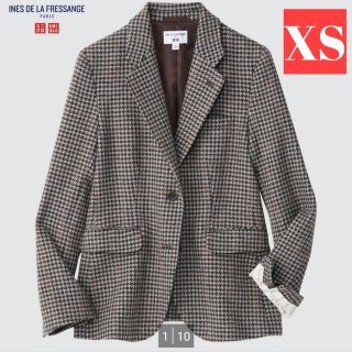 ユニクロ(UNIQLO)の【美品】イネス・ド・ラ・フレサンジュUNIQLOツィードジャケットブラウン系XS(テーラードジャケット)