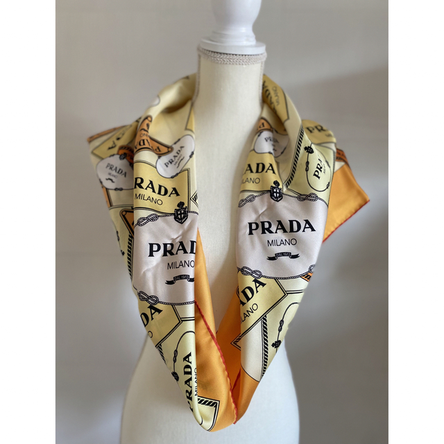 PRADA】 シルクスカーフ ロゴ オレンジ 【逸品】 52.0%OFF www.toyotec.com