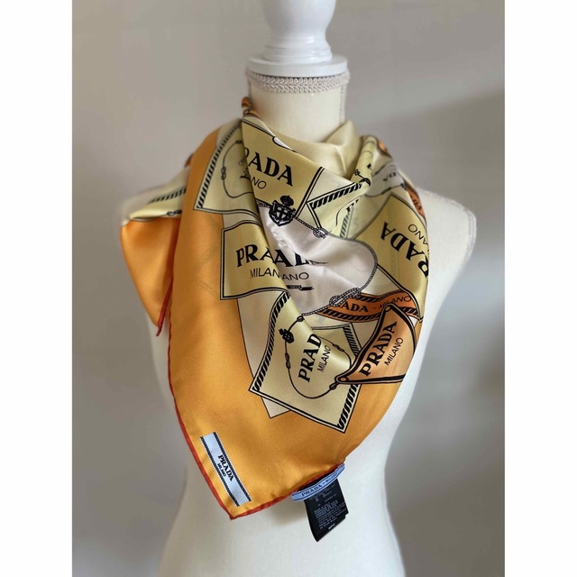 PRADA】 シルクスカーフ ロゴ オレンジ 【逸品】 52.0%OFF www.toyotec.com
