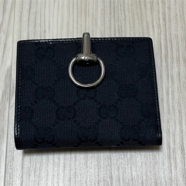 Gucci(グッチ)のグッチ　GUCCI 二つ折り財布　黒　GGキャンバス　Wホック レディースのファッション小物(財布)の商品写真