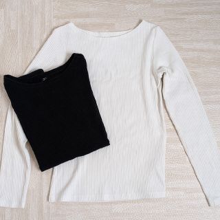 ユニクロ(UNIQLO)のリブボートネックT　2枚セット(Tシャツ(長袖/七分))