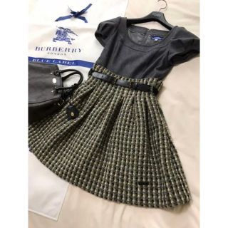 バーバリーブルーレーベル(BURBERRY BLUE LABEL)の美品 バーバリー ブルーレーベル ドッキング ワンピース ニット ツイード(ミニワンピース)