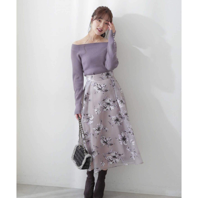 プロポーションボディドレッシング♡ラバーフラワータックスカート♡ベージュ