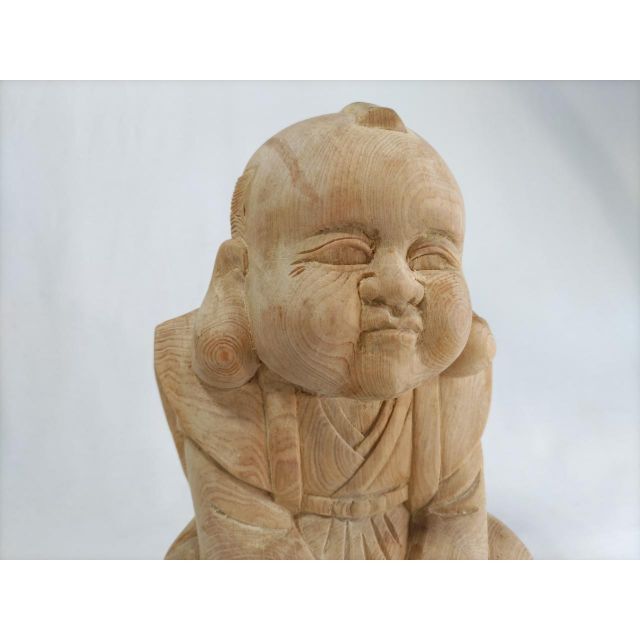 木彫り彫刻　縁起物、商売繁盛【福助】高さ25ｃｍ