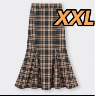 ジーユー(GU)のXXL ブラック　チェックマーメイドロングスカート　ユニクロ　H&M ZARA(ロングスカート)