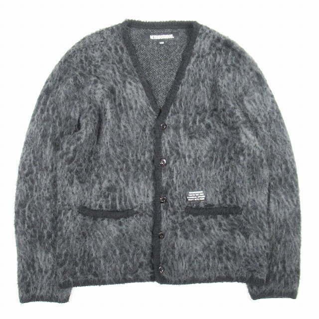 68cm袖丈美品 22AW ネイバーフッド モヘア カーディガン カモフラ ニット 黒