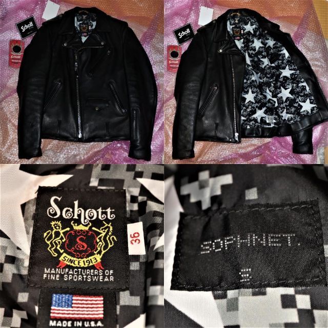 SOPHNET.SCHOTT ワンスターレザーライダースジャケット36牛革15Aジャケット/アウター